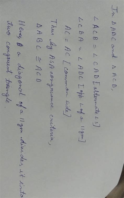 PROVE THAT: A Diagonal of a parallelogram divides it into two congruent ...