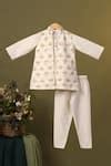 Buy Beige Cotton Embroidery Floral Pattern Jacket Kurta Set For Boys by ...