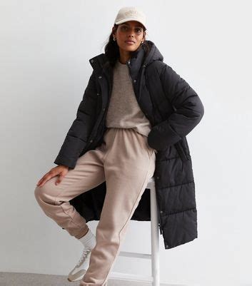 Black Longline Hooded Puffer Coat | New Look