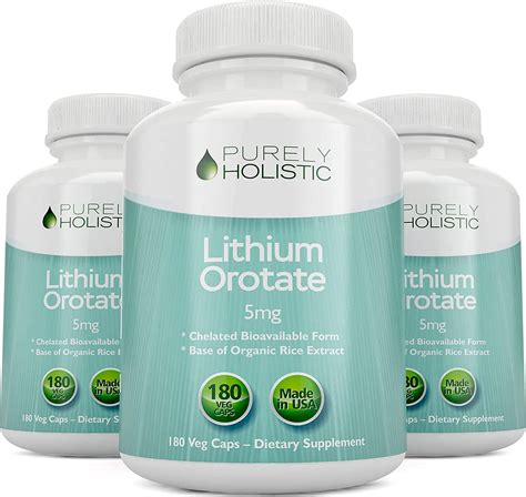 Lithium Orotate 5mg - 180 Vegetarian Capsules for Healthy Mood ...