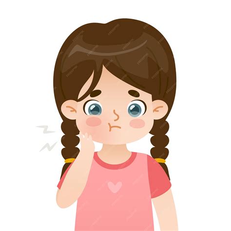 Kid with toothache and swollen cheek upset cartoon girl with dental ...