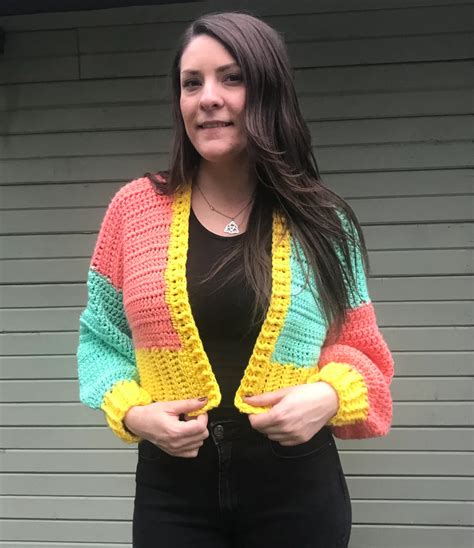 Colour Block Crop Cardigan: Free Crochet Pattern - Carroway Crochet