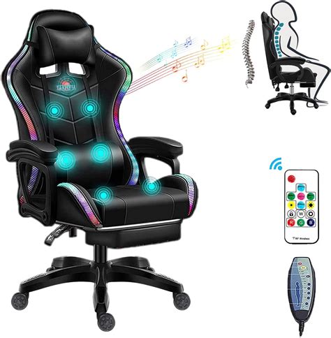 RGB Gaming Chair with Massage and Footrest Large Ergonomic Computer ...