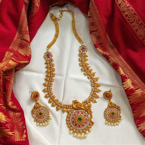 Matte Finish AD Chakra Peacock Necklace Set – Happy Pique