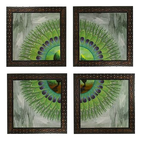 Indianara 4 Piece Set of Framed Wall Hanging Peacock Feather Art Prints ...