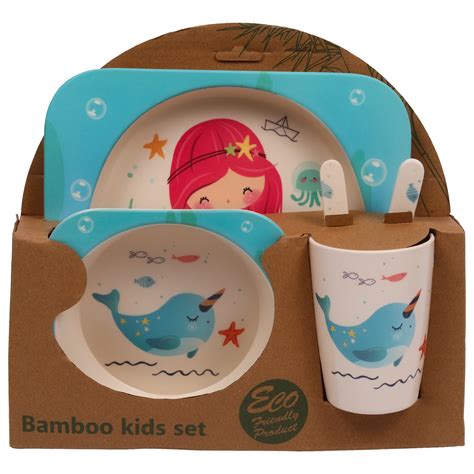 Mermaid Cartoon Round Corner Shape Bamboo Fibre Food Plate , Anti ...