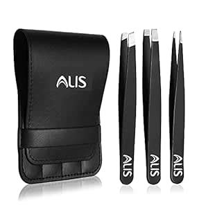 Alis Professional Stainless Steel 3PCS Black Tweezers Slant, Pointed ...