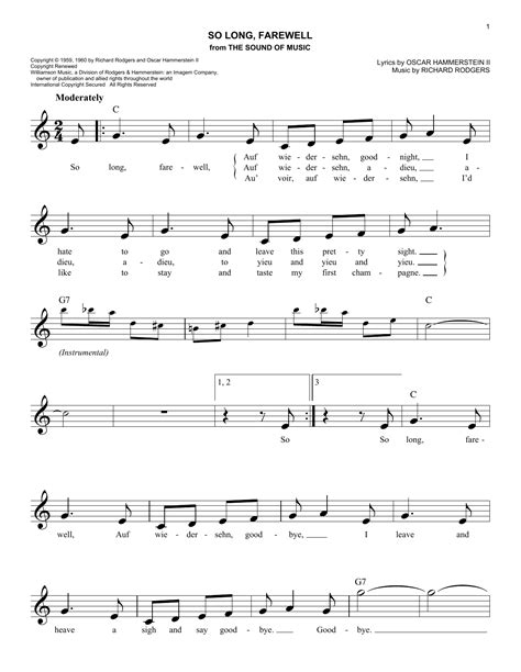 So Long, Farewell by Rodgers & Hammerstein Sheet Music for Easy Lead ...