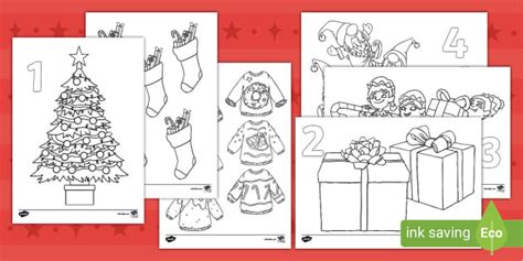 Christmas Colouring Pages: Numbers 1-10 Pages