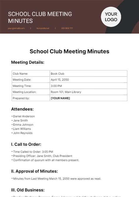 Free Club Meeting Minutes Templates, Editable and Printable