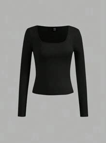 SHEIN Essnce 4pcs Solid Color Casual & Versatile Square Neck Long ...