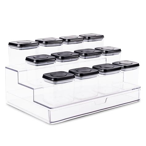 Push Top Spice Container Set Large | Airtight | Black Lid