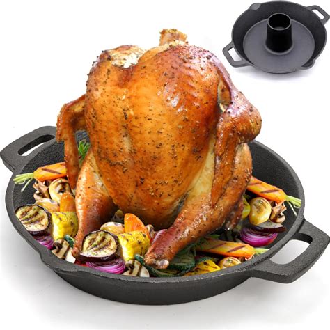 Amazon.com: Acshio Cast Iron Chicken Roaster, Beer Can Chicken Holder ...