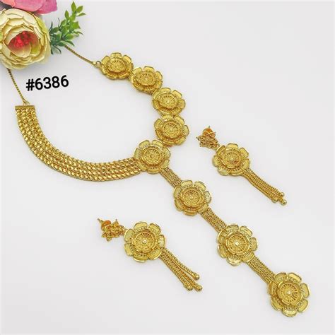 Gold Plated Hand Made Jewelry Long Necklace Set, PMJ Model No: 6386 ...