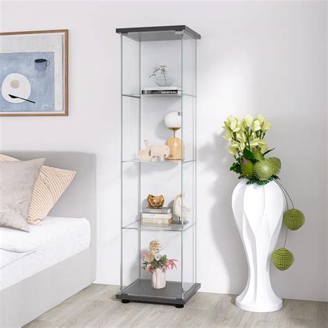 Amazon.com: Yoluckea Glass Cabinet, 4 Shelves Glass Display Cabinet ...