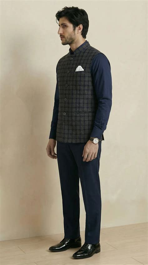 Navy Blue Signature Nehru Jacket - 100% Woolen and Stylish - Khadi Sadan