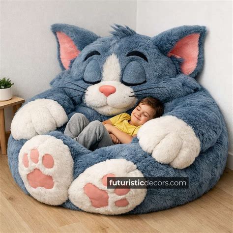 Fluffy Cat Bean Bags with Oversized Paws & Sleepy Faces