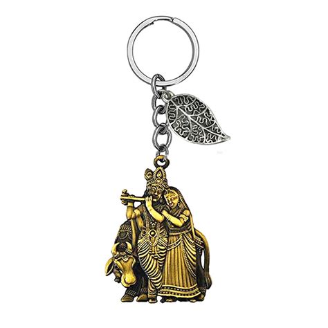 AFH Shri Radha Krishna Cow Bronze Lucky Leaf Charm Metal Keychain for ...