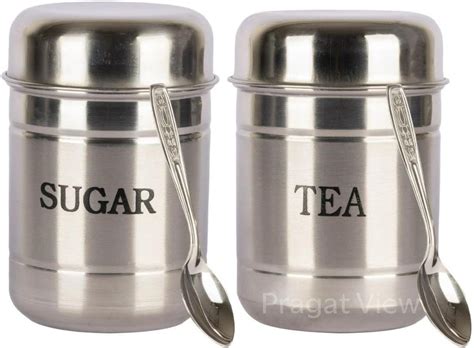 JASCO Stainless Steel Tea Sugar Container Set of 2 Steel Dibba : Amazon ...