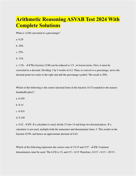 SOLUTION: Arithmetic reasoning asvab test 2024 with complete solutions ...