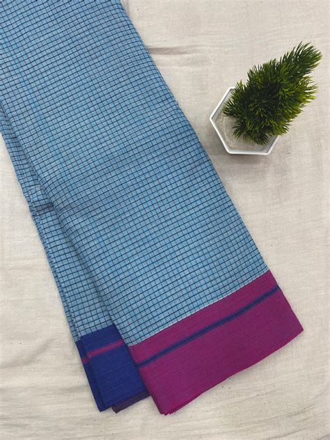 Blue-Pink Border Aasmani Patteda Anchu Saree – The Loom Store