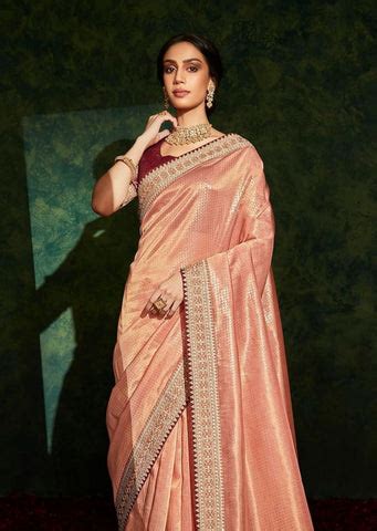 Golden Peach Woven Celebrities Exclusive Designer Saree with Embroider ...