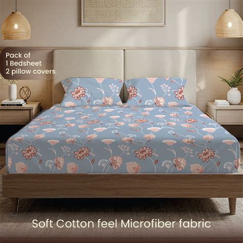200 TC Glaced Cotton Microfiber Bedsheet with Pillow Covers - Orient F ...