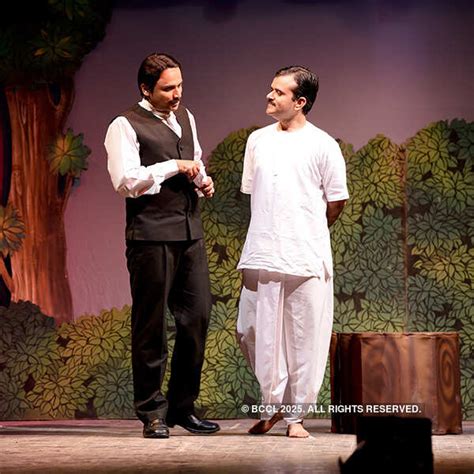 Actors during the staging of a play, Yugpurush, held at the Royal Opera ...