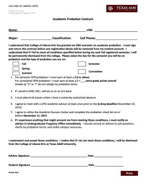Texas A&M University Academic Probation Contract 2015-2026 - Fill and ...