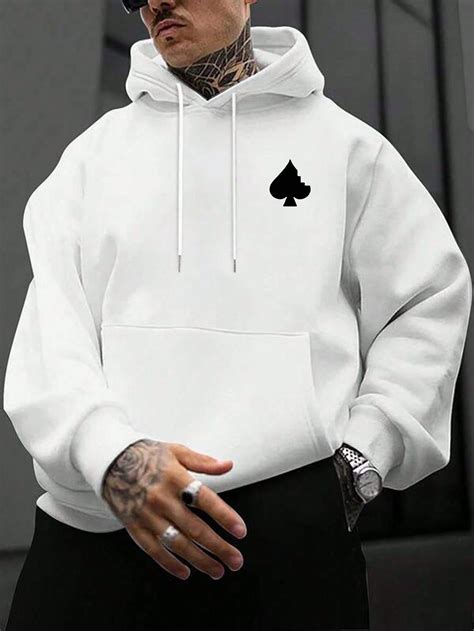 Men Playing Card Print Kangaroo Pocket Drawstring Hoodie | Cool hoodies ...