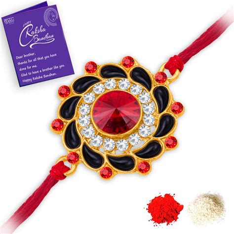 Sukkhi Delicate Gold Plated Floral Rakhi with Roli Chawal and Raksha B ...