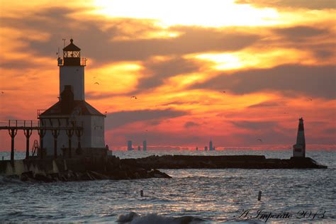 Michigan city, Indiana. Washington park beach lighthouse. With Chicago ...