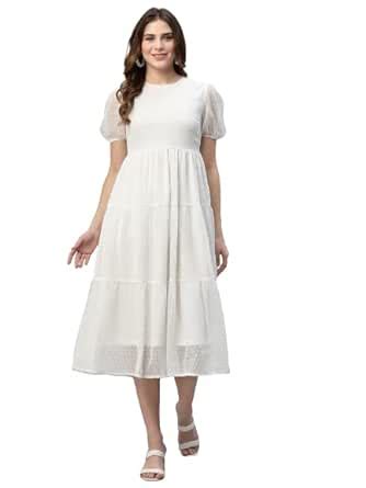 Buy HOUSE OF KKARMA Women White Tiered Dobby Dress (M) at Amazon.in