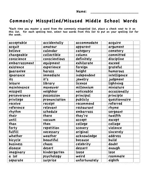 100 Most Commonly Misspelled Words Printable List - Design Talk