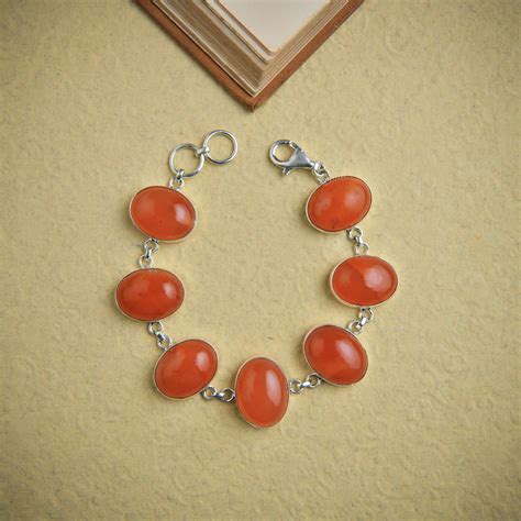 Carnelian Oval Link Bracelet |Carnelian Silver Men Bracelet | Totapari