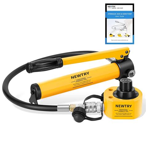 NEWTRY 10 ton Low Profile Hydraulic Jack Cylinder + Hand Pump Stoke ...