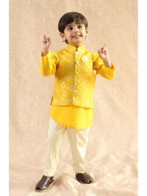 Buy TIBER TABER Boy Inayat Brocade Bundi Jacket with Kurta & Pant ...