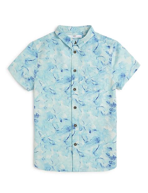 Buy Flax Linen Mix Printed Spread Collar Shirt at Marks & Spencer