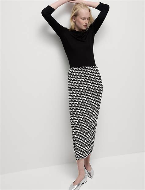 Geometric Print Plissé Midaxi Slip Skirt