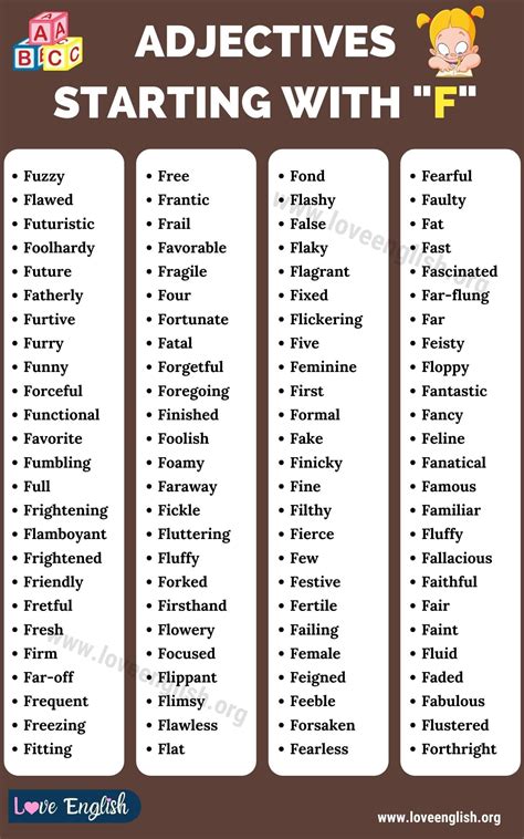 Adjectives that Start with F: 100 Popular English Adjectives Beginning ...