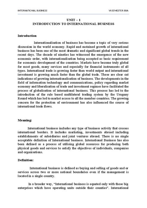 IB 1st Unit - UNIT – 1 INTRODUCTION TO INTERNATIONAL BUSINESS ...