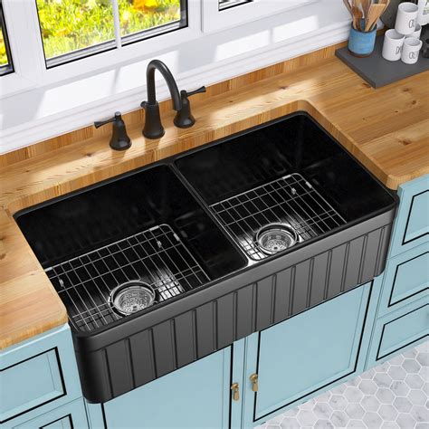 GETPRO Black Farmhouse Sink 33 inch Fireclay Apron Front Farm Sink ...