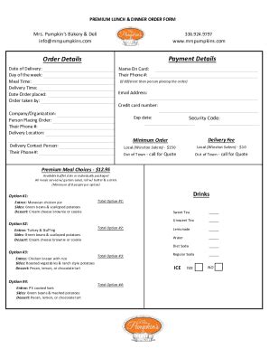 Fillable Online Order Details Payment Details - Mrs. Pumpkins Fax Email ...