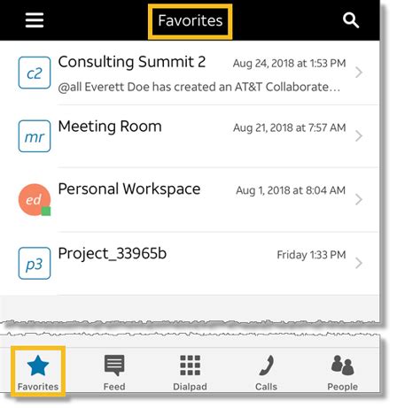 Set workspace favorites with AT&T Collaborate - Asecare