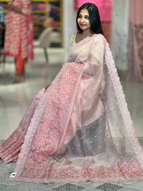 Floral Embroidery Detailed Organza Saree | RGD593 – Aham Designer Boutique