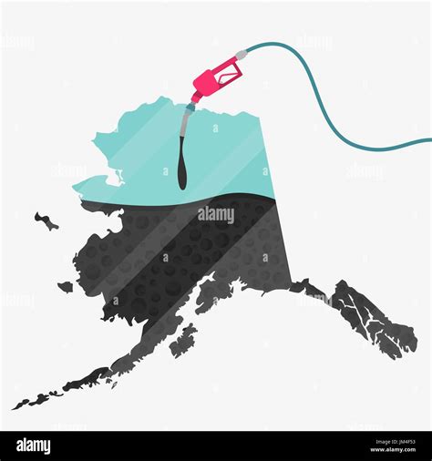 Map of Alaska being fueled by oil. Gas pump fueled map. On the map there is glass reflection ...