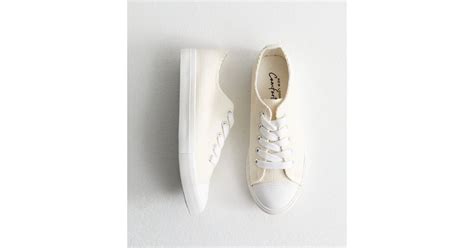 Off White Corduroy Lace Up Trainers | New Look
