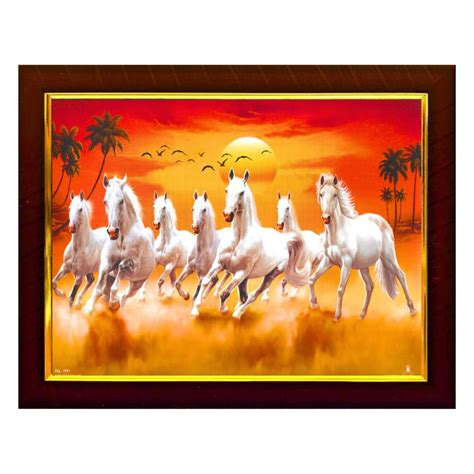 EXELLO Seven Lucky Running Vastu Horses Art Framed Painting Red ...