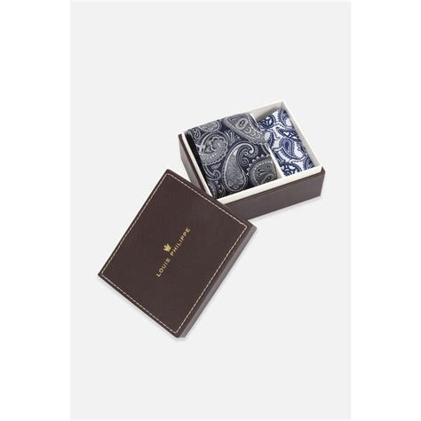Buy Louis Philippe Men Embroidered Casual Navy Blue Tie & Pocket Square ...