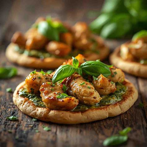Chicken Pesto Flatbreads with Fresh Basil - Recipes By Elina